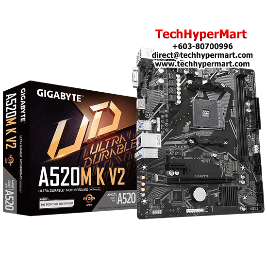 Gigabyte A520M-K-V2 Motherboard (Micro-ATX Form Factor, AMD A520 Chipset, Soket AM4, 2 x DDR4 up to 64GB)