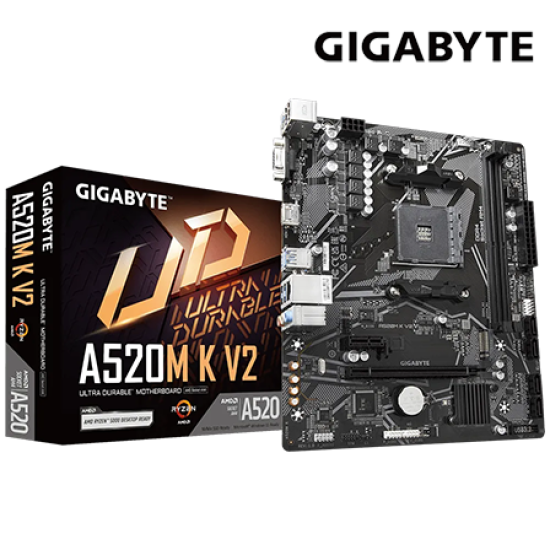 Gigabyte A520M-K-V2 Motherboard (Micro-ATX Form Factor, AMD A520 Chipset, Soket AM4, 2 x DDR4 up to 64GB)