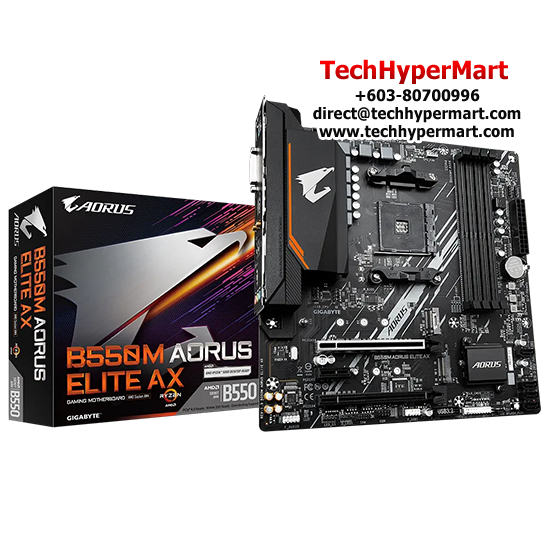 Gigabyte B550M-AORUS-ELITE-AX Motherboard (Micro-ATX Form Factor, AMD B550 Chipset, Soket AM4, 4 x DDR4 up to 128GB)