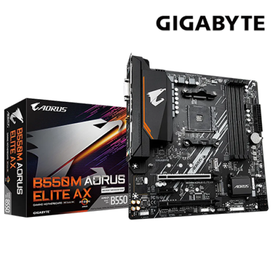 Gigabyte B550M-AORUS-ELITE-AX Motherboard (Micro-ATX Form Factor, AMD B550 Chipset, Soket AM4, 4 x DDR4 up to 128GB)