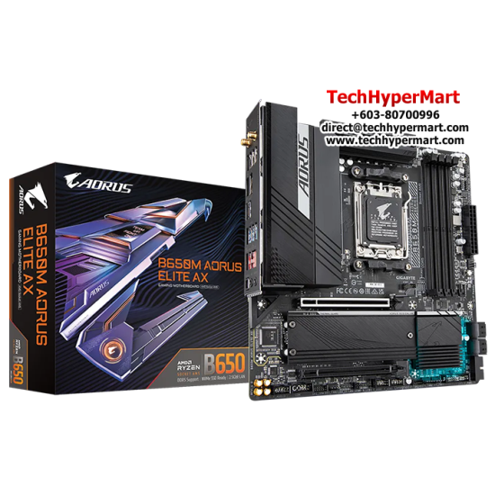 Gigabyte B650M AORUS ELITE AX Motherboard (Micro-ATX Form Factor, AMD B650 Chipset, Soket AM5, 4 x DDR5 up to 128GB)