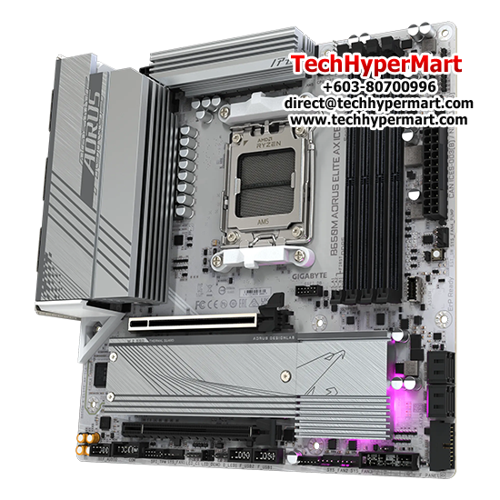 Gigabyte B650M-AORUS-ELITE-AX-ICE Motherboard (Micro-ATX Form Factor, AMD B650 Chipset, Soket AM5, 4 x DDR5 up to 192GB)