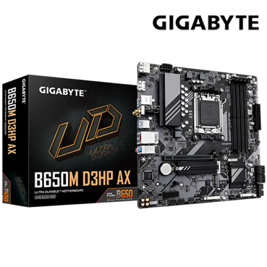 Gigabyte B650M-D3HP-AX Motherboard (Micro-ATX Form Factor, AMD B650 Chipset, Soket AM5, 4 x DDR5 up to 192GB)