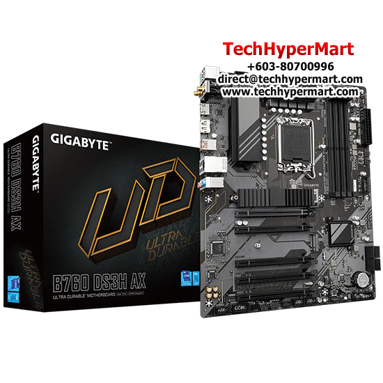 Gigabyte B760-DS3H-AX Motherboard (ATX Form Factor, Intel B760 Chipset, Soket LGA1700, 4 x DDR5 up to 192GB)