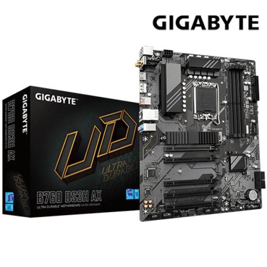 Gigabyte B760-DS3H-AX Motherboard (ATX Form Factor, Intel B760 Chipset, Soket LGA1700, 4 x DDR5 up to 192GB)