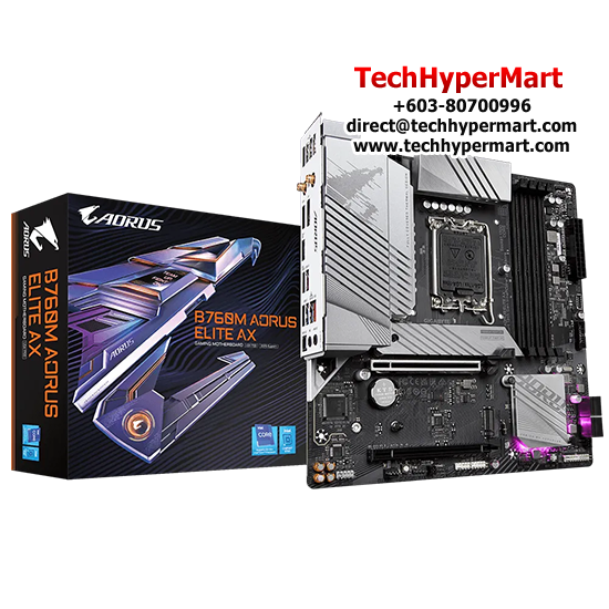 Gigabyte B760M-AORUS-ELITE-AX Motherboard (Micro-ATX Form Factor, Intel B760 Chipset, Soket LGA1700, 4 x DDR5 up to 192GB) Gigabyte B760M-AORUS-ELITE-AX Motherboard (Micro-ATX Form Factor, Intel B760 Chipset, Soket LGA1700, 4 x DDR5 up to 192GB)