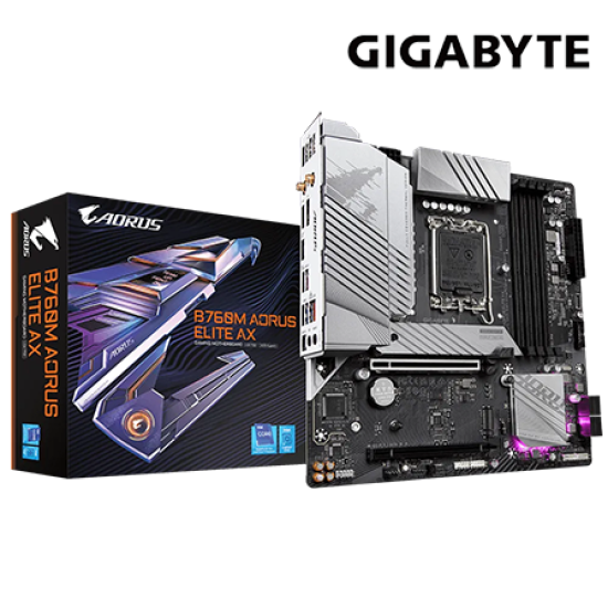 Gigabyte B760M-AORUS-ELITE-AX Motherboard (Micro-ATX Form Factor, Intel B760 Chipset, Soket LGA1700, 4 x DDR5 up to 192GB) Gigabyte B760M-AORUS-ELITE-AX Motherboard (Micro-ATX Form Factor, Intel B760 Chipset, Soket LGA1700, 4 x DDR5 up to 192GB)