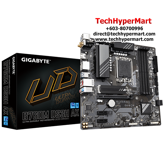 Gigabyte B760M-DS3H-AX Motherboard (Micro-ATX Form Factor, Intel B760 Chipset, Soket LGA1700, 4 x DDR5 up to 192GB)