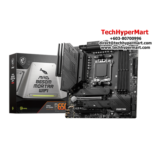 MSI MAG B650M MORTAR WIFI Motherboard (M-ATX Form Factor, AMD B650 Chipset, Socket AM5, 4 x DDR5 up to 128GB)