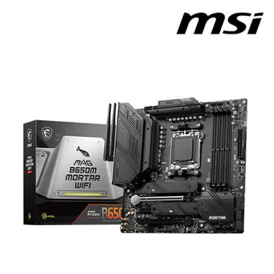 MSI MAG B650M MORTAR WIFI Motherboard (M-ATX Form Factor, AMD B650 Chipset, Socket AM5, 4 x DDR5 up to 128GB) MSI MAG B650M MORTAR WIFI Motherboard (M-ATX Form Factor, AMD B650 Chipset, Socket AM5, 4 x DDR5 up to 128GB)