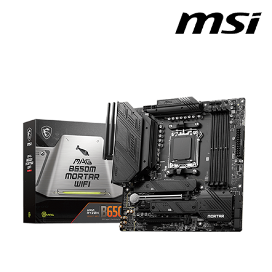 MSI MAG B650M MORTAR WIFI Motherboard (M-ATX Form Factor, AMD B650 Chipset, Socket AM5, 4 x DDR5 up to 128GB)