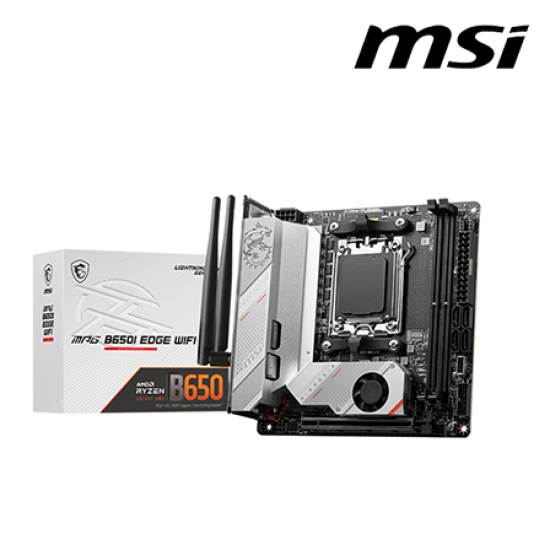 MSI MPG B650I EDGE WIFI Motherboard (Mini-ITX Form Factor, AMD B650 Chipset, Socket AM5, 2 x DDR5 up to 64GB) MSI MPG B650I EDGE WIFI Motherboard (Mini-ITX Form Factor, AMD B650 Chipset, Socket AM5, 2 x DDR5 up to 64GB)