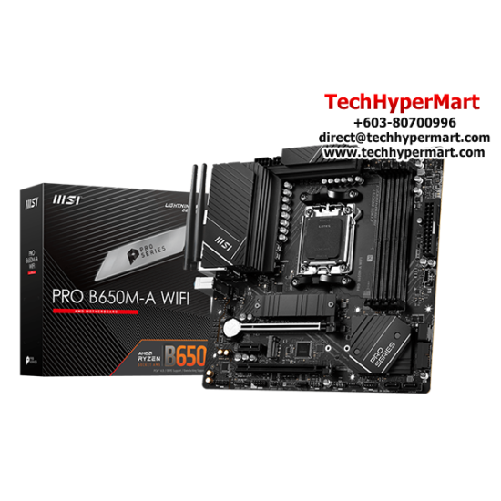 MSI PRO B650M-A WIFI Motherboard (M-ATX Form Factor, AMD B650 Chipset, Socket AM5, 4 x DDR4 up to 128GB) MSI PRO B650M-A WIFI Motherboard (M-ATX Form Factor, AMD B650 Chipset, Socket AM5, 4 x DDR4 up to 128GB)