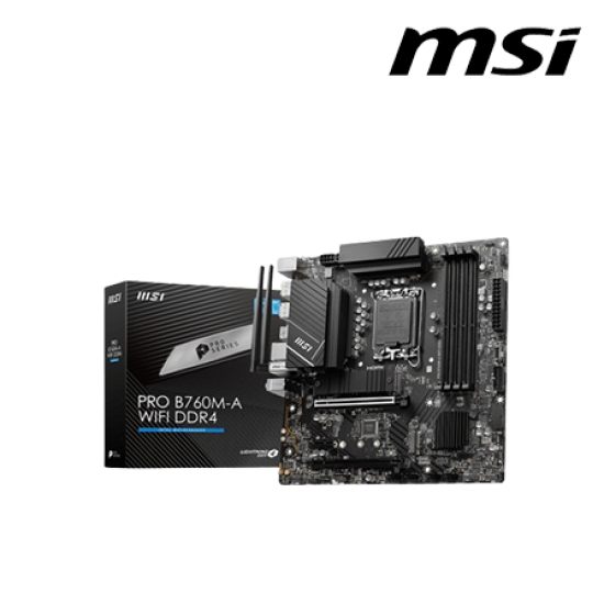 MSI PRO B760M-A WIFI DDR4 Motherboard (mATX Form Factor, Intel B760 Chipset, Socket LGA1700, 4 x DDR4 up to 128GB) MSI PRO B760M-A WIFI DDR4 Motherboard (mATX Form Factor, Intel B760 Chipset, Socket LGA1700, 4 x DDR4 up to 128GB)