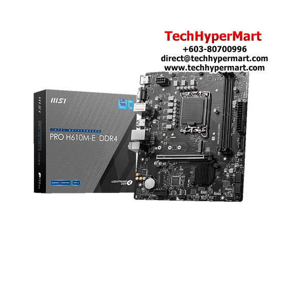 MSI PRO H610M-E DDR4 Motherboard (Micro-ATX Form Factor, Intel H610 Chipset, Socket LGA1700, 2 x DDR4 up to 64GB) MSI PRO H610M-E DDR4 Motherboard (Micro-ATX Form Factor, Intel H610 Chipset, Socket LGA1700, 2 x DDR4 up to 64GB)