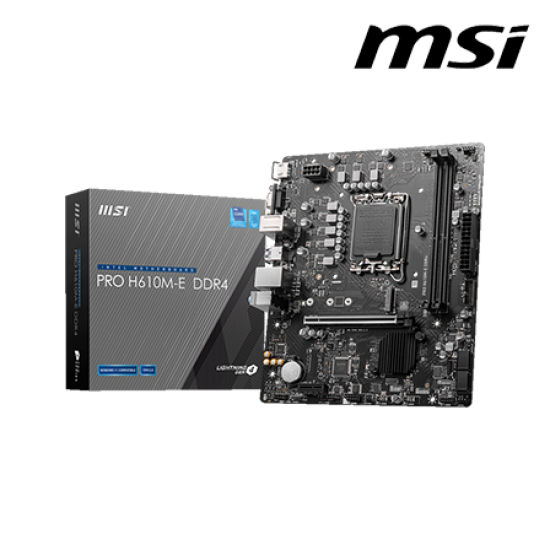 MSI PRO H610M-E DDR4 Motherboard (Micro-ATX Form Factor, Intel H610 Chipset, Socket LGA1700, 2 x DDR4 up to 64GB) MSI PRO H610M-E DDR4 Motherboard (Micro-ATX Form Factor, Intel H610 Chipset, Socket LGA1700, 2 x DDR4 up to 64GB)