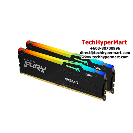 Kingston 32GB FURY Beast Desktop RAM (DDR5 4800MHz, CL38, Black, RGB, XMP, Kit of 2, KF548C38BBAK2-32)