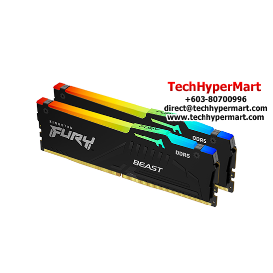 Kingston 32GB FURY Beast Desktop RAM (DDR5 5200MHz, CL40, Black, RGB, XMP, Kit of 2, KF552C40BBAK2-32)