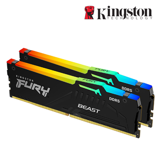 Kingston 16GB FURY Beast Desktop RAM (DDR5 4800MHz, CL38, Black, RGB, XMP, Kit of 2, KF548C38BBAK2-16)