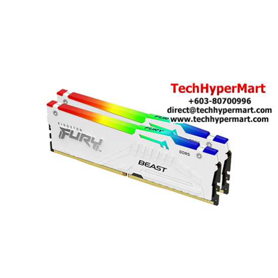 Kingston 32GB FURY Beast Desktop RAM (DDR5 6000MHz, CL36, White, RGB, EXPO, Kit Of 2, KF560C36BWEAK2-32)