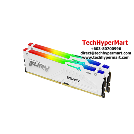 Kingston 64GB FURY Beast Desktop RAM (DDR5 5200MHz, CL40, White, RGB, XMP, Kit of 2, KF552C40BWAK2-64)