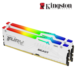 Kingston 32GB FURY Beast Desktop RAM (DDR5 6000MHz, CL40, White, RGB, XMP, Kit of 2, KF560C40BWAK2-32)