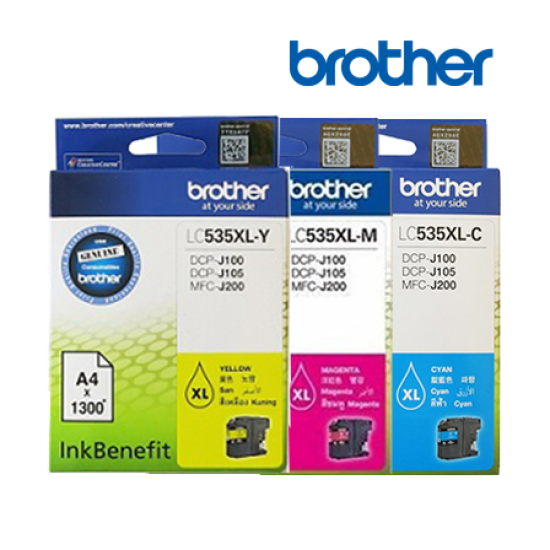 Brother LC535XLC, LC535XLM, LC535XLY Color Ink (Up to 1300 Pages, For MFC-J200, DCP-J105)